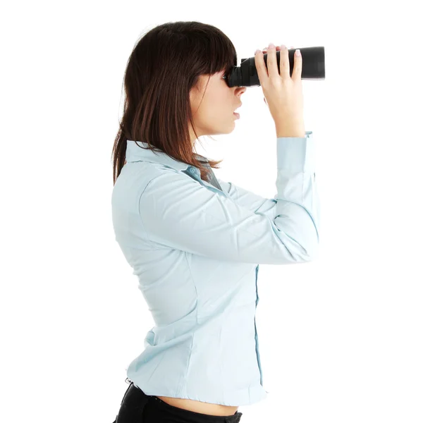 Mulher de negócios olhando através binocular — Fotografia de Stock