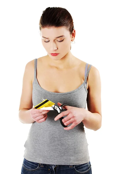 Woman with credit card — Stock Photo, Image