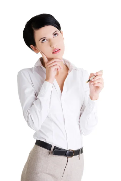 Attraktiva affärskvinna med en penna — Stockfoto