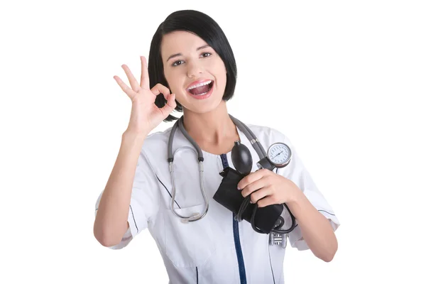 Medico donna con manometro — Foto Stock