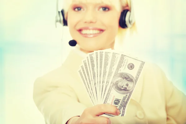 Mujer de negocios con auriculares — Foto de Stock