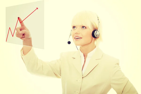 Call center mulher com fone de ouvido — Fotografia de Stock