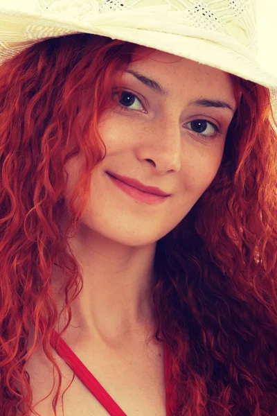 Redhead woman in hat — Stock Photo, Image