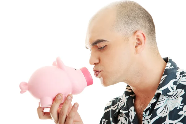 Man bedrijf piggy bank — Stockfoto