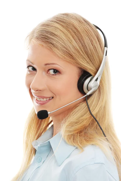 Call center mulher com fone de ouvido — Fotografia de Stock