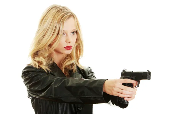 Sexy blond woman with handgun — Stock Photo, Image