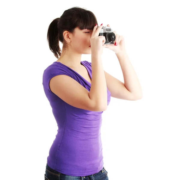 Pretty girl making photo — Stock Photo, Image