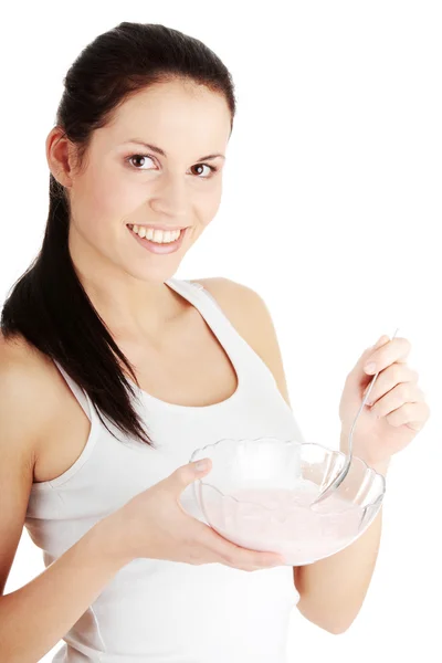 Yogurt alimentare femminile — Foto Stock