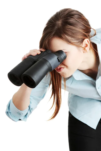 Young business woman with binocular — Stock Photo, Image