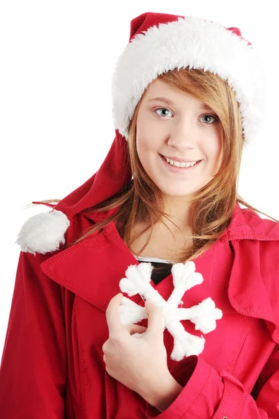 Weihnachten teen girl im weihnachtsmann hat — Stockfoto
