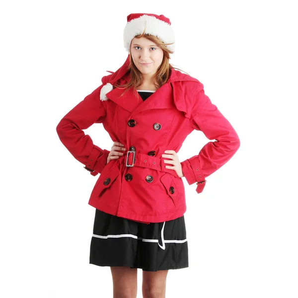 Christmas teen girl in santa hat — Stock Photo, Image