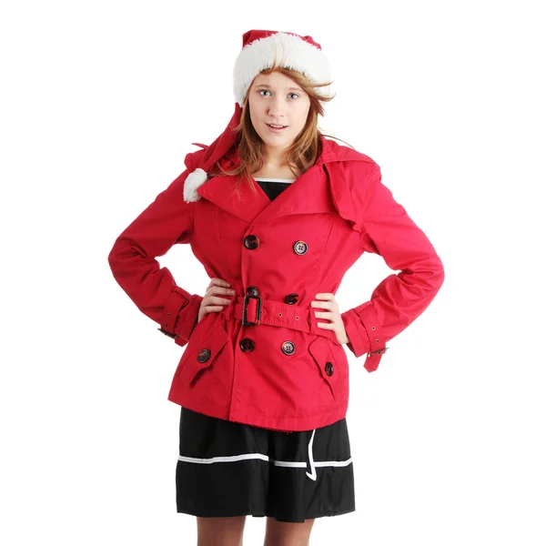 Christmas teen girl in santa hat — Stock Photo, Image