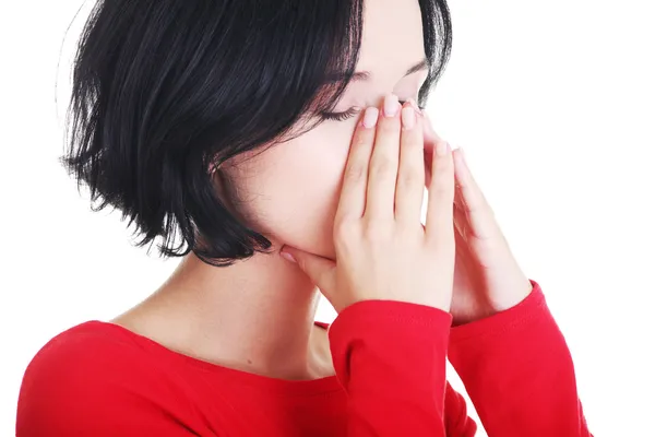 Junge Frau mit Sinusdruckschmerzen — Stockfoto