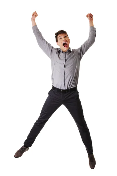 Businessman jumping in the air — Stock Photo, Image