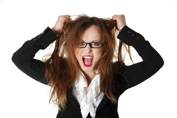 Stressed business woman is going crazy — Stock Photo, Image