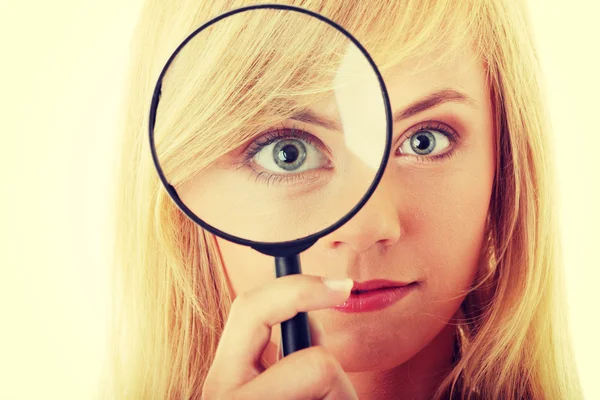 Girl with magnifier — Stock Photo, Image