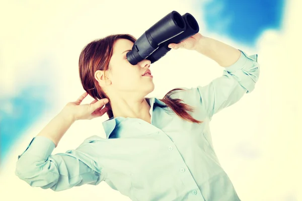 Woman with binocular — Stock Photo, Image