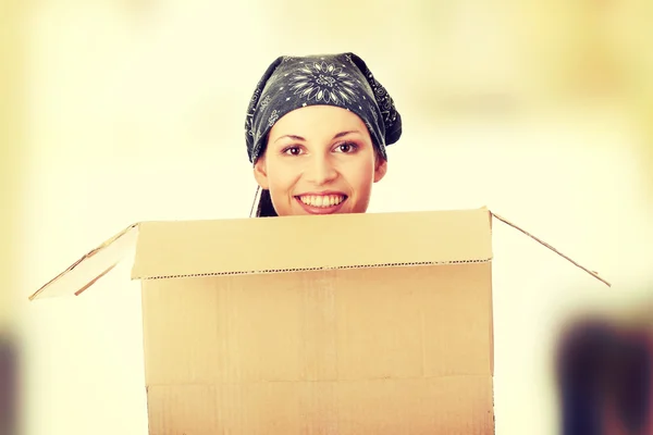 Woman with box — Stock Photo, Image