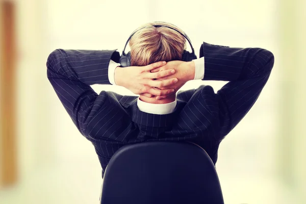 Businessman relax with music — Stock Photo, Image