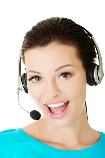 Assistente de call center sorrindo — Fotografia de Stock