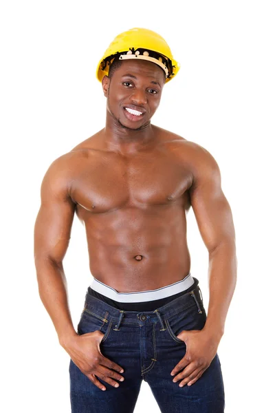 Sexy muscular worker in helmet — Stock Photo, Image
