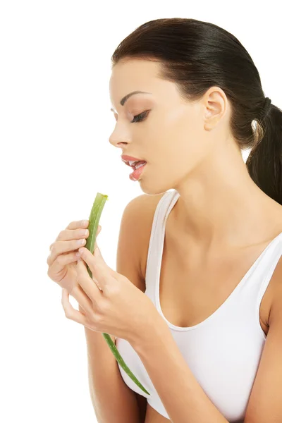 Woman with aloe vera — Stock Photo, Image