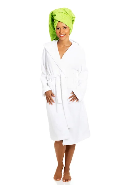 Beautiful spa woman in bathrobe. — Stock Photo, Image