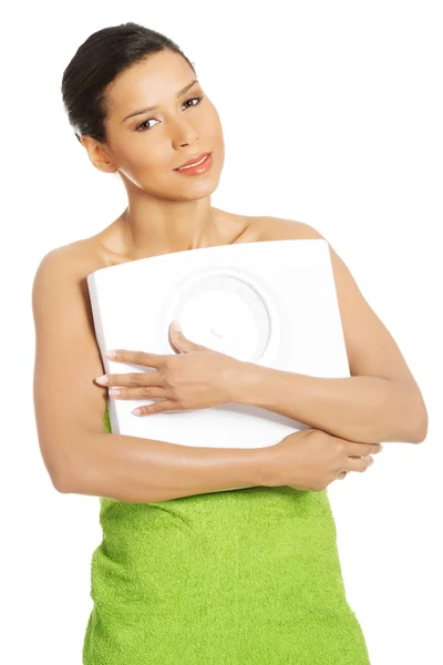 Woman with weight. — Stock Photo, Image