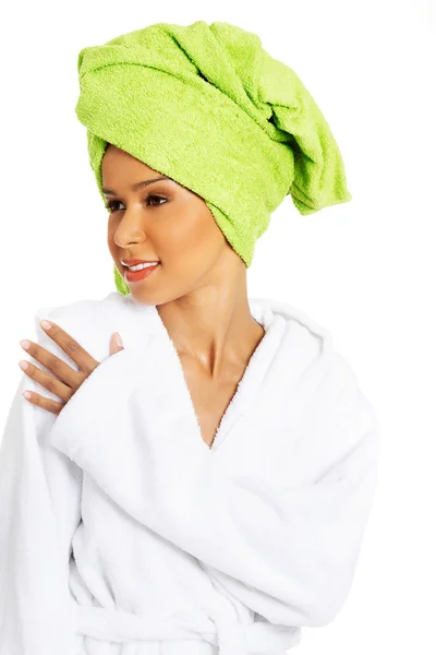 Beautiful spa woman in bathrobe. — Stock Photo, Image