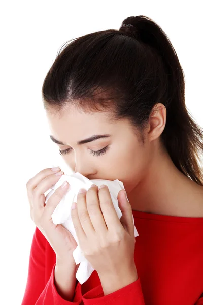 Sneezing woman. — Stock Photo, Image