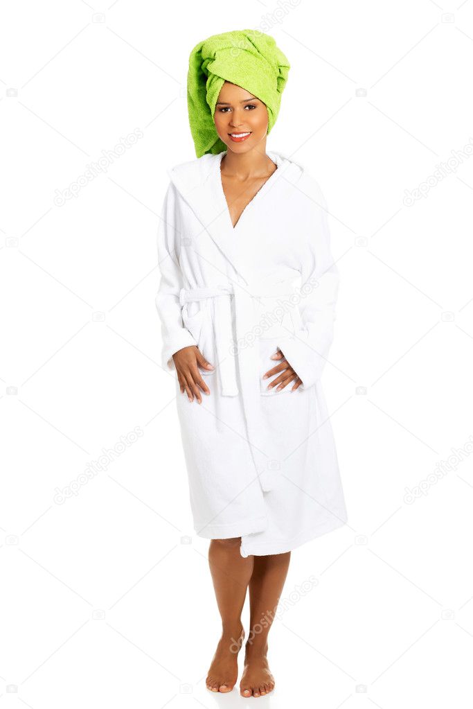 Beautiful spa woman in bathrobe.
