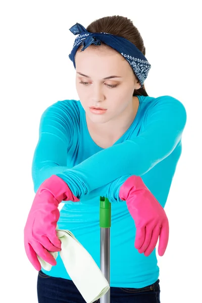 Exhausted cleaning woman — Stock Photo, Image