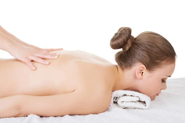 Woman relaxing beeing massaged in spa saloon — Stock Photo, Image