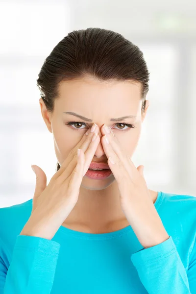 Young woman with sinus pressure pain — Stock Photo, Image