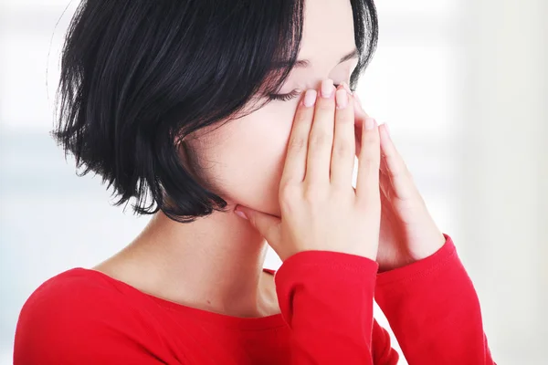Vrouw met sinus druk pijn — Stockfoto