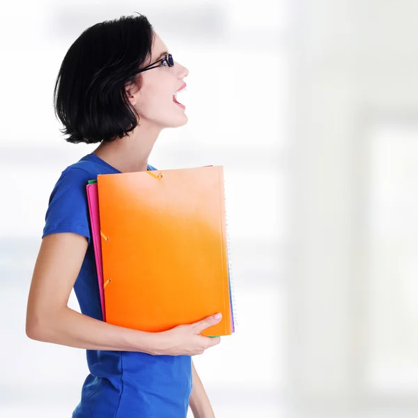 Mujer estudiante feliz con cuadernos —  Fotos de Stock