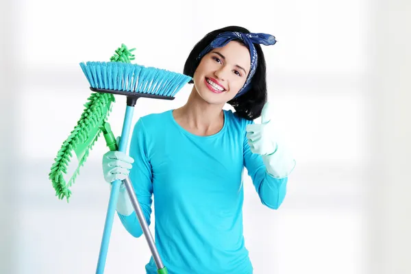 Mujer de limpieza feliz — Foto de Stock