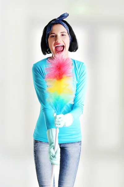Portret szczęśliwy sprzątaczki — Zdjęcie stockowe