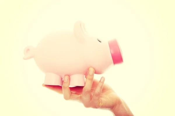 Hand met een piggy bank — Stockfoto