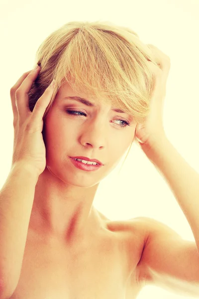 Mujer con dolor de cabeza —  Fotos de Stock