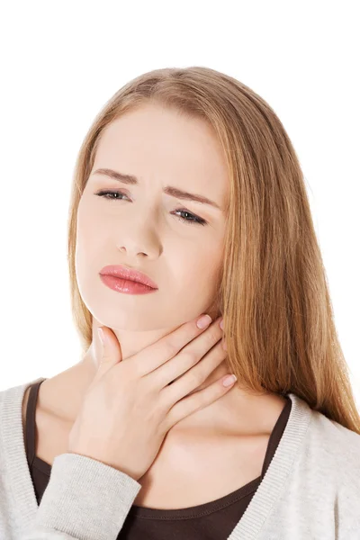 Woman is having sore throat. — Stock Photo, Image