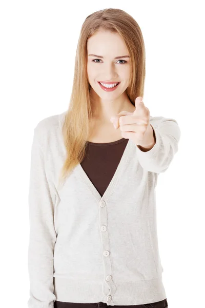 Beautiful casual woman pointing on you. — Stock Photo, Image