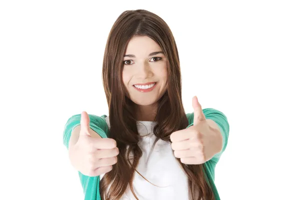 Hermosa joven estudiante mostrando OK . —  Fotos de Stock