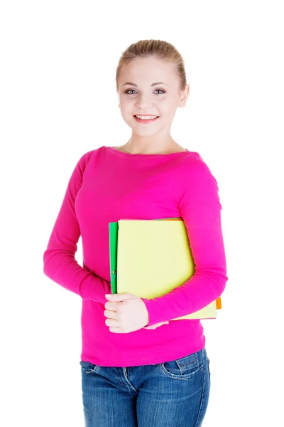Jeune étudiante femme avec cahier d'exercices . — Photo