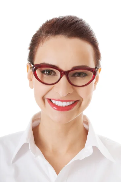 Mujer de negocios con anteojos rojos . — Foto de Stock