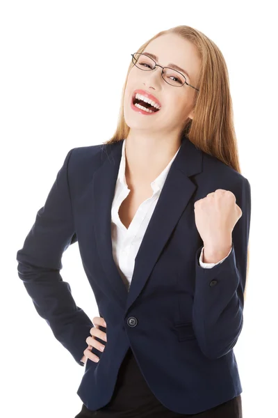 Gelukkig en geschokt zakenvrouw. — Stockfoto