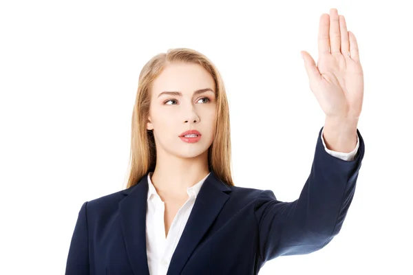 Business woman is having had up showing stop gesture. — Stock Photo, Image