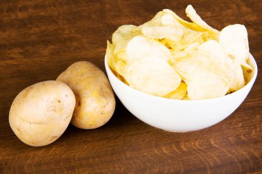 bir kase ve patates patates cips.