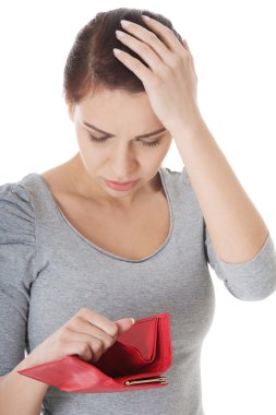boş cüzdanını gösterilen güzel casual kadın.