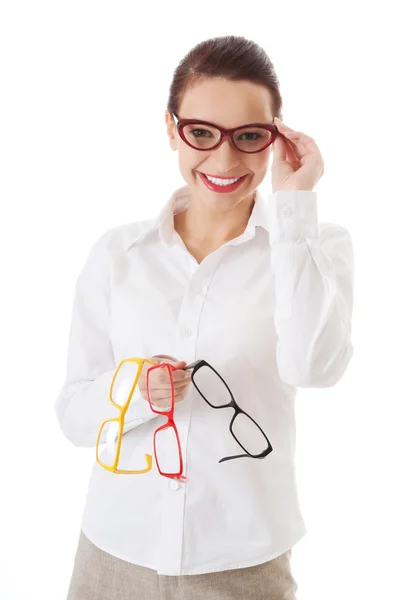 Mujer con gafas graduadas — Foto de Stock